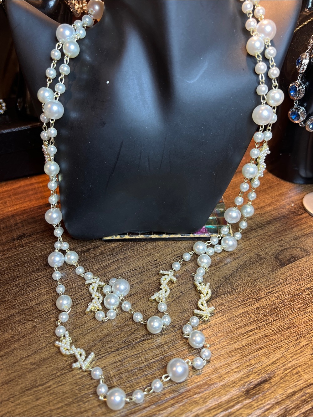 Elegant White Pearl and Gold Chain Long Necklace